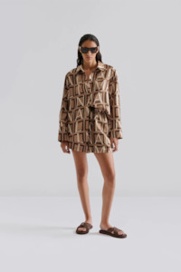 Malina: Malina Felicity Silk Shirt - Monogram Tan