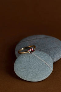 Zoe & Morgan Mon Petit Stacker Ring - 22k Gold Vermeil/Baguette Garnet