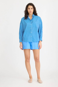 Tops Shirts: LMND Chiara Long Sleeve Shirt Stripe - Ink Blue Stripe