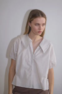 Tops Shirts: Deiji Studios Double Collar Shirt - Gull Stripe