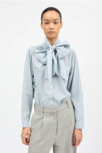 Skall Dalia Bow Shirt - Tiny Blue Stripe
