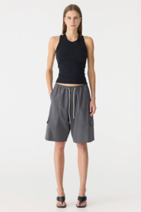 Womens Skirts Shorts: Bassike Crushed Cotton Cargo Short - Washed Black