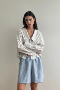 Womens Skirts Shorts: Deiji Studios Press Stud Short - Blue Stripe