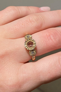 Alexandra Dodds Triple Teeth Gem Ring - 9ct Gold Pink Tourmaline/Lab Diamond