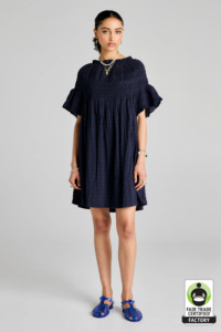 Karen Walker Theia Smocked Mini Dress - Navy/Navy