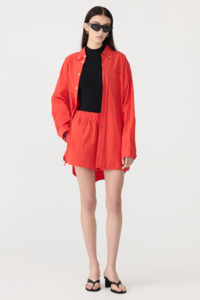 Bassike: Bassike Crushed Cotton Oversized Shirt - Red