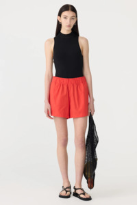 Bassike: Bassike Crushed Cotton Tennis Short - Red