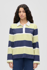 Stine Goya: Stine Goya Polo Long Sleeve Top - Yellow Navy Blue Stripe