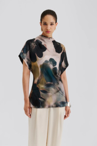 Malina Otilia Draped Half Polo Top - Dusty Poppy