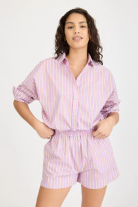 LMND Chiara Long Sleeve Shirt Stripe - Viola/True Red/Cherry