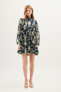 Dresses Nz: Rixo Anaya Dress - Bouquet Devore Navy