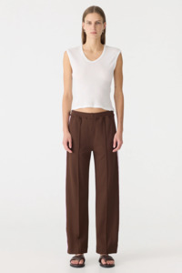 Bassike Pique Stripe Detail Pant - Carob/Pale Pink