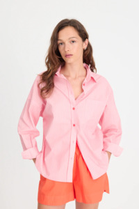 Sale: LMND Chiara Long Sleeve Shirt Pinstripe - Pink/Spicy Orange