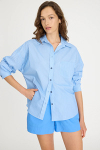 LMND Chiara Long Sleeve Shirt Pinstripe - Powder Blue/Navy