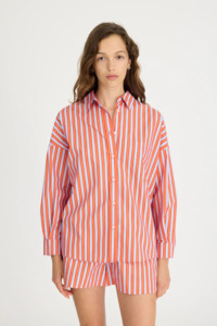 LMND Chiara Long Sleeve Shirt Multi Stripe - Spicy Orange/Himalayan/Blue