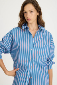 LMND Chiara Long Sleeve Shirt Multi Stripe - Real Teal/Spicy Orange/Blue