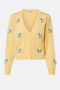 Knitwear Collection: Rixo Merinda Cardigan - Floret Embroidery Yellow