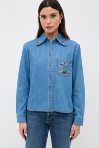 Rixo Edaline Shirt - Sadie Embroidery Light Vintage