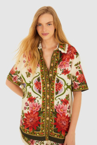 Tops Shirts: Farm Rio Wonder Rio Sand Uni Shirt - Floral Paula Black