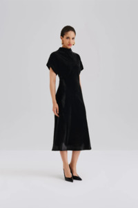 Dresses Nz: Malina Alivia Velvet Midi Dress - Black