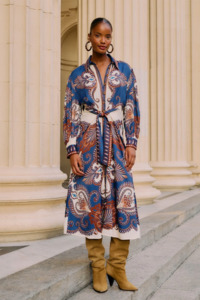 Farm Rio Midi Dress - Arabesque Scarf Blue