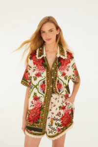 Womens Skirts Shorts: Farm Rio Wonder Rio Sand Shorts - Floral Paula Black