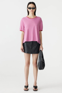 Tees Singlets: Bassike Layered Neck T-shirt - Boysenberry/Htg Red