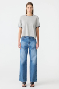 Bassike Layered Neck T-shirt - Greymarle/Blue Ink