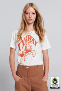 Tees Singlets: Karen Walker Runaway Carousel Organic T-shirt - Ecru/Tangerine