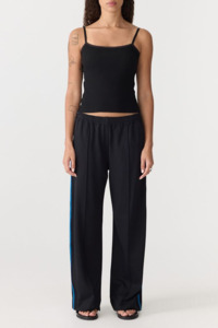Bassike Double Stripe Wide Leg Pants - Black/Ink Stripe