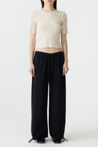 Pants: Bassike Drawstring Detail Pull On Pant - Black