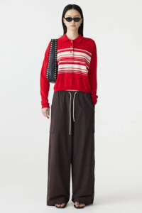 Bassike Crushed Cotton Layered Pant - Chocolate Brown