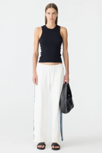 Bassike Double Stripe Wide Leg Pants - White/Cobalt Ink Stripe
