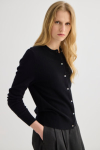 Nz Designer Laing: Laing Cashmere Crewneck Cardigan - Black