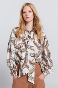 Karen Walker Reining Bow Blouse - Cream Multi