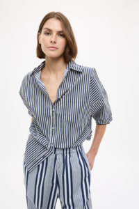 LMND Chiara Long Sleeve Shirt Stripe - Navy/Sponge Natural