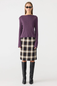 Bassike Front Seam Rib LS T-shirt - Aubergine