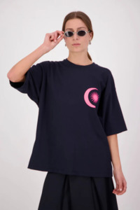Tees Singlets: Daylight Moon Come With Us T-shirt - Pink Logo