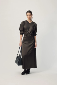 Dresses Nz: Gregory Long Sleeve Dorienne Dress - Truffle