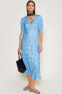 Dresses Nz: Rixo Zadie Dress - Daisy Jacquard Blue
