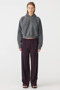 Bassike Twill Stripe Detail Pant - Dark Plum Ink