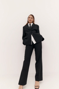 Pants: Rebe Straight Tailored Trouser - Black