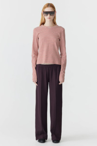 Pants: Bassike Wide Leg Athletic Tape Pant - Dark Plum