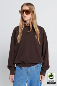 Karen Walker Runaway Girl Organic Cotton Crewneck Sweatshirt - Chocolate Brown
