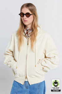 Karen Walker: Karen Walker Rocking Horse Cropped Oversized Hoodie - Ecru/Mocha