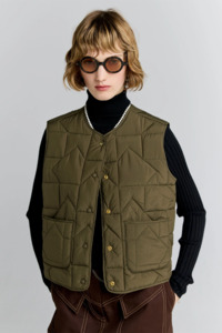 Karen Walker: Karen Walker Quilted Drift Vest - Dark Olive
