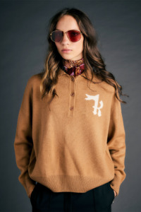 Knitwear Collection: Karen Walker K Flag Polo - Tan