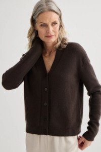 Laing Cashmere V-Neck Cardigan - Bitter Chocolate