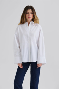 Tops Shirts: Malina Classic Poplin Shirt - White