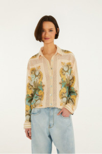 Tops Shirts: Farm Rio Royal Sea Multi Colour Crochet Detail Shirt